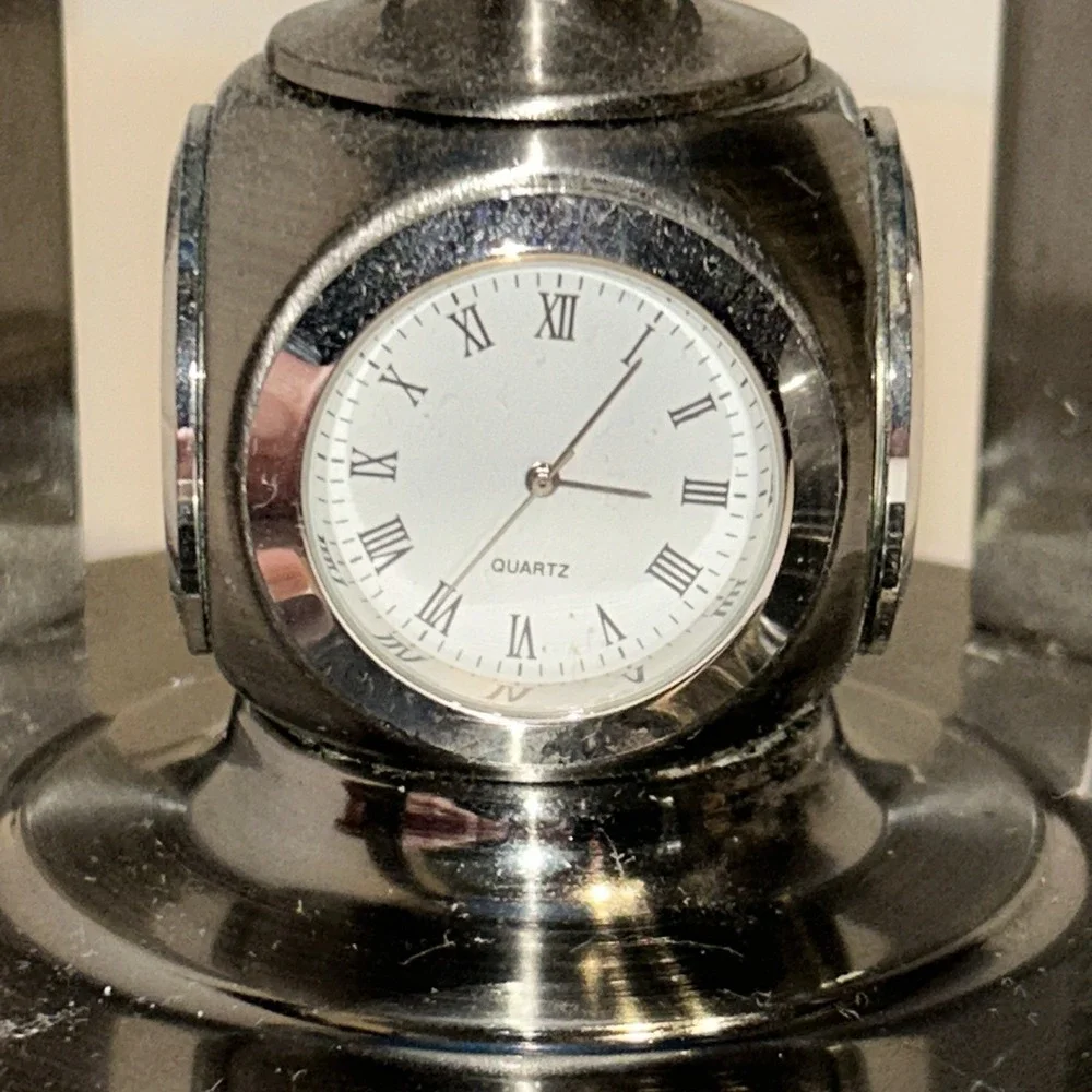 Globe By Alex‎ Kalifano-Chrome Revolving W\ 2 Clocks Thermometer & Hydrometer
